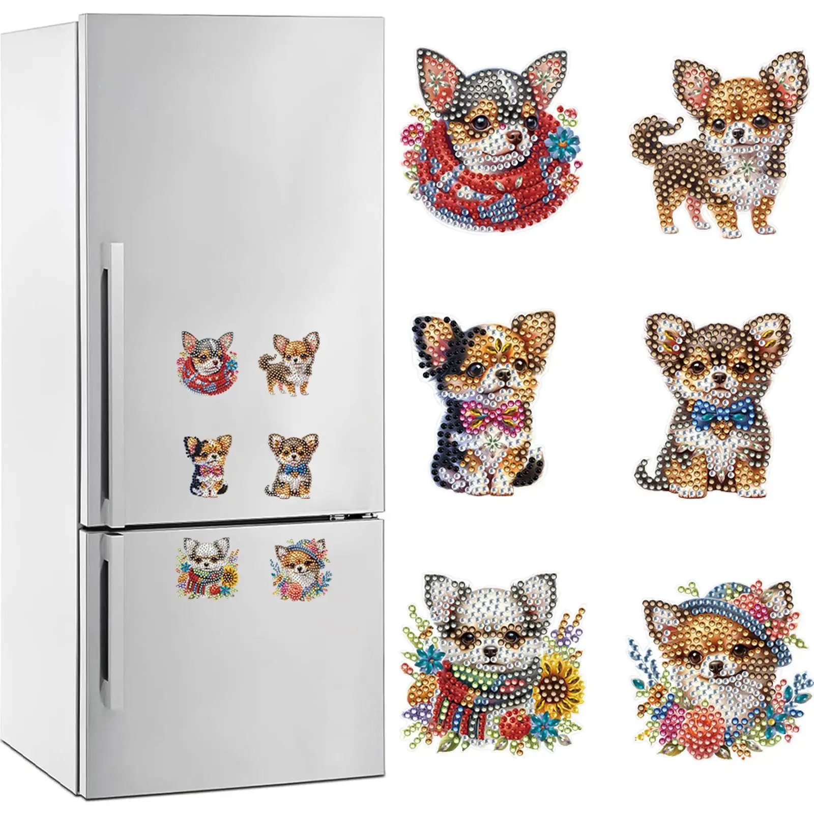

6Pcs Acrylic Diamond Art Refrigerator Magnet DIY Diamond Painting Magnets Kit Crystal Sparkling Diamond Magnets Set