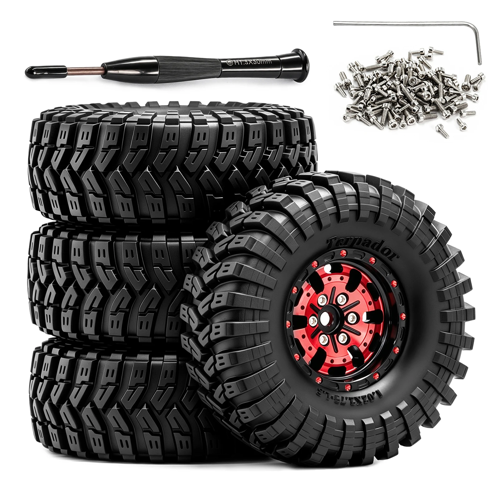 4pcs 1.3 inch Rubber Tyre & Metal Beadlock Wheel Set for 1/18 TRX4M Ascent18 1/24 Axial SCX24 AX24 RC Crawler Car Upgrade Parts view 4