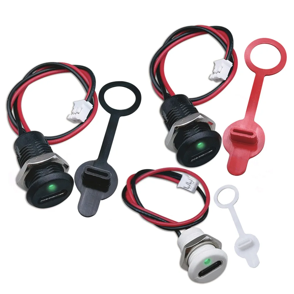 2Pin LED Lamp USB C high current charging socket with nut snap lock plate TYPE-C female type C waterproof female connector Jack