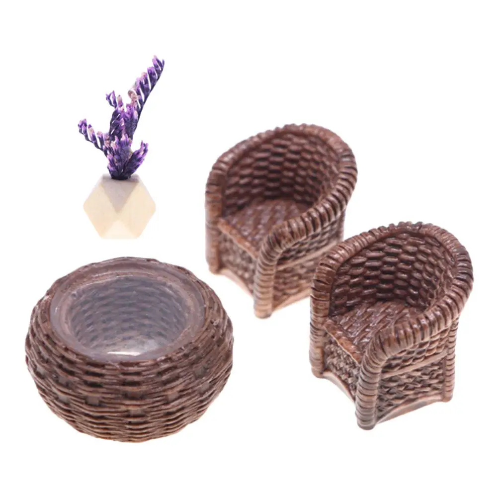 

1Set Rattan Furniture Miniature Realistic Handmade Wicker Chair and Table for Dollhouse Creative Play Roleplaying Decorative