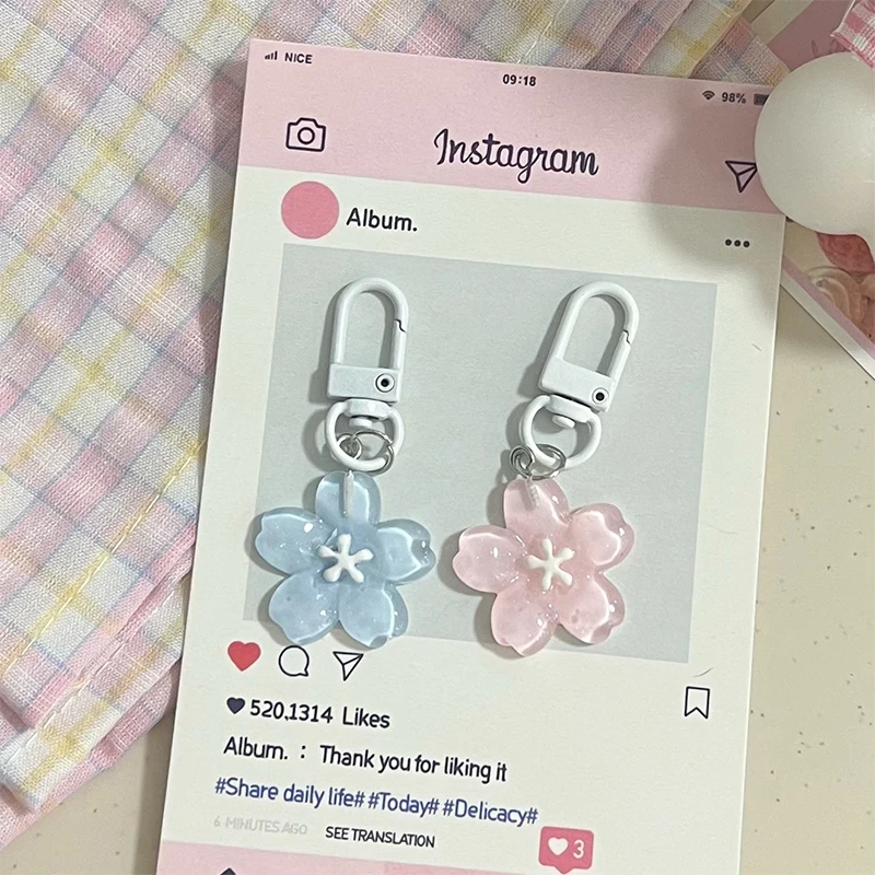 Ins Cute Cherry Blossom Keychain Simulation Cherry Blossom Jelly Resin Pendant Student Book Bag Fashion Bag Pendant Couple Gift