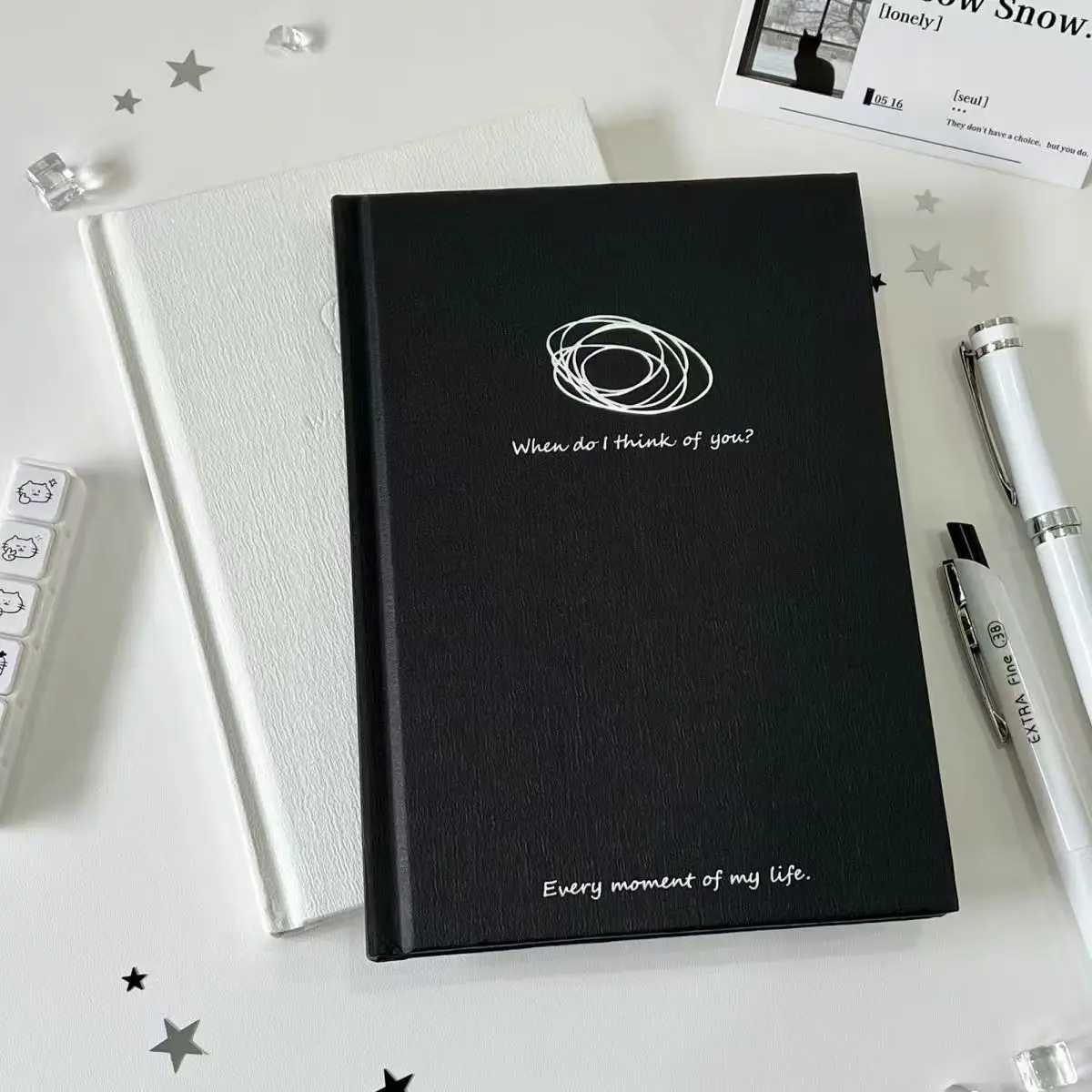 Black White 64Sheets Hard Shell  Student Portable Notebook Note Book Journal Sketchbook Stationery