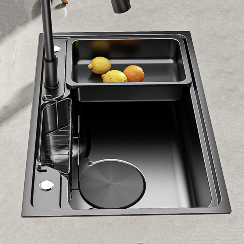 Large Multiple Size Black Grey Nano Kitchen Sink Thickened Wash Basin Single Bowl Topmount Undermount   Faucet Drain