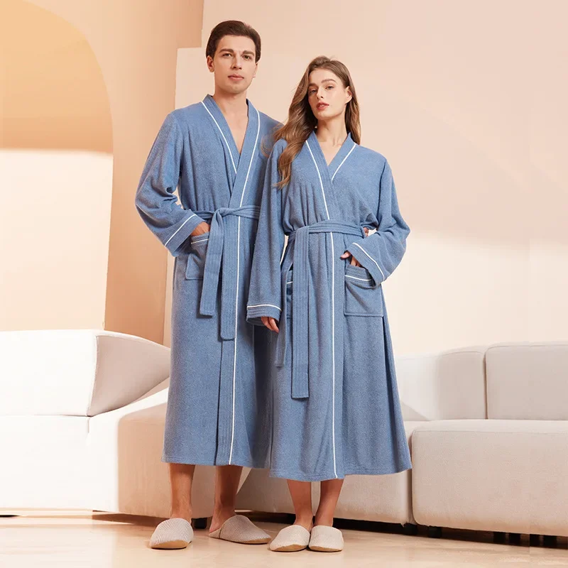 

2025 New Bathrobe Men's and Women's Towel Material Yukata Long Sleeve Bath Towel Sleeping Robe Absorbent Quick Drying
