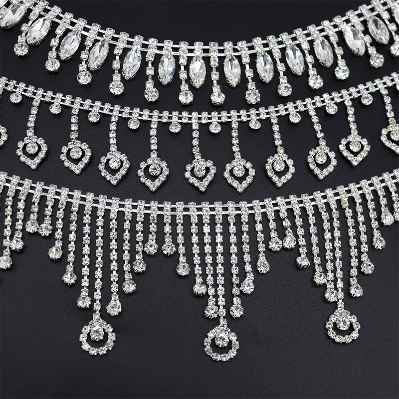 Free Shipping 5yards Rhinestone crystal Chain Bridal Sash Rhinestone Applique, Wedding Applique,Rhinestone Trimming LSMY258