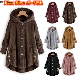 Cappotti caldi da donna in lana e misto Plus Size 5XL Cappotto autunno inverno Donna Cappotto caldo da orsacchiotto Giacca di lana Cappotto di peluche femminile con cappuccio