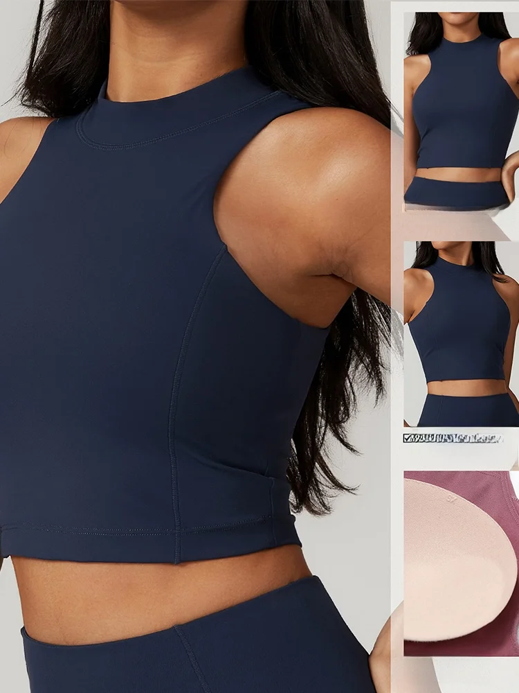 Women Yoga Vest High Collar Shock-Absorbing High Strength Quick-Drng Sports Bra Naked Sense Skinny Yoga Running Fitness Top
