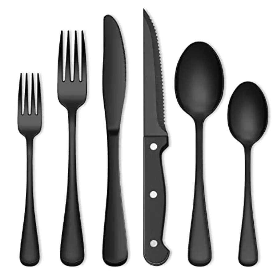 

72-Piece Black Silverware Set Flatware Set with Steak Knives for 12 Food-Grade Stainless Steel Cutlery Set Includes Spoons Fork