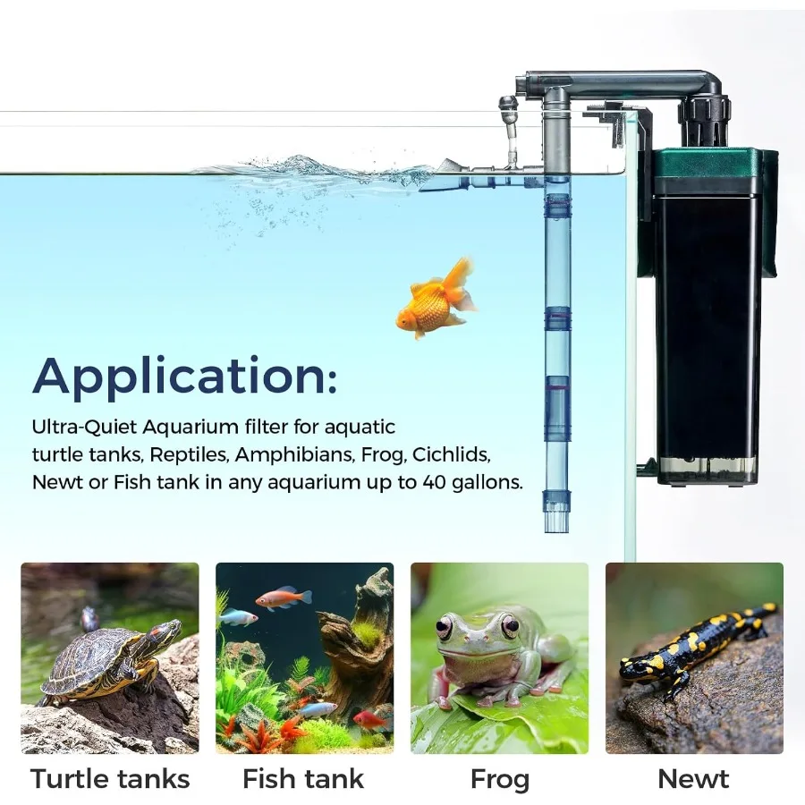 فلتر يدوي 180GPH لأحواض السمك، ترشيح صامت متعدد المراحل لخزان الأسماك أو خزان السلحفاة ذو مستوى المياه المنخفضة للغاية