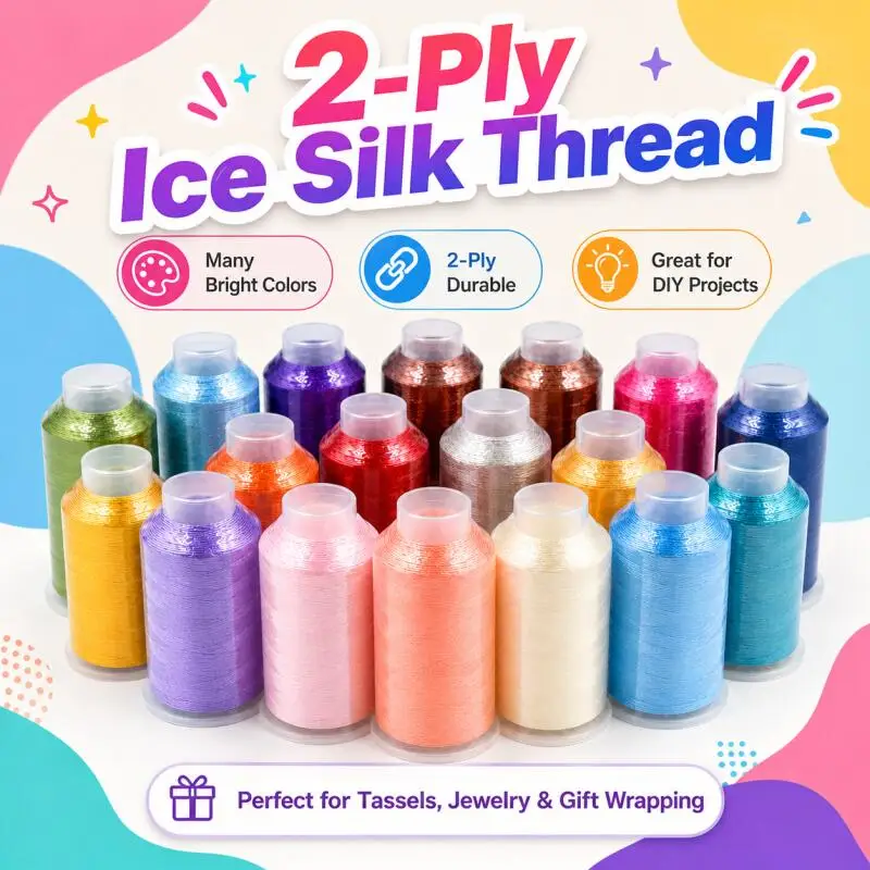 

2 skeins of ice silk tassel thread wound with golds thread, small spool, polyester embroidery thread, handmade DIY