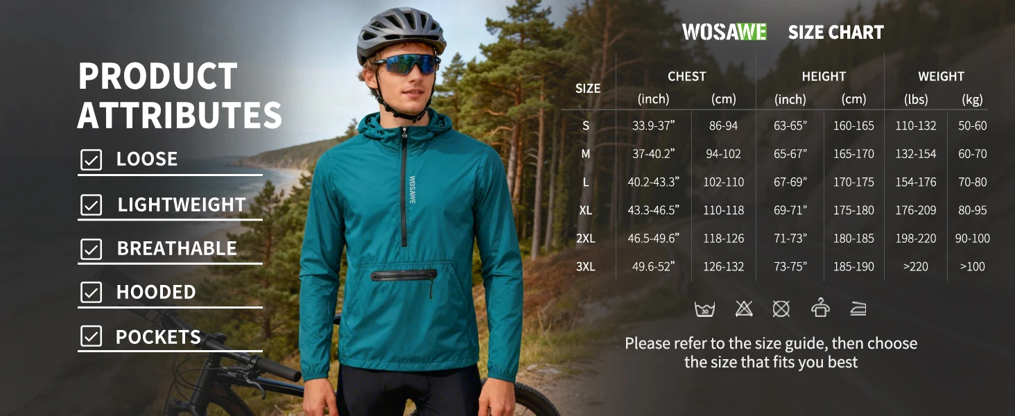 WOSAWE Frühlings-Herren-Fahrrad-Windjacke, wasserabweisend, halber Reißverschluss, Pullover, verstaubar, winddicht, mit Kapuze, Fahrradjacke – Detail 7