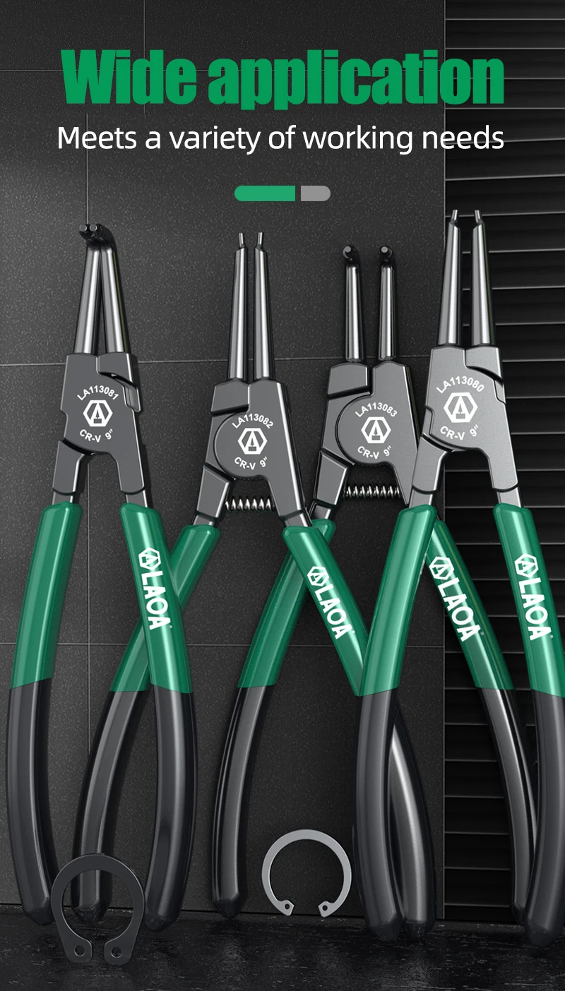 LAOA 9-Zoll-Sicherungsringzange aus CR-V-Stahl mit geraden/gebogenen Spitzen für 40-100 mm, Autoreparaturwerkzeuge – Detail 16