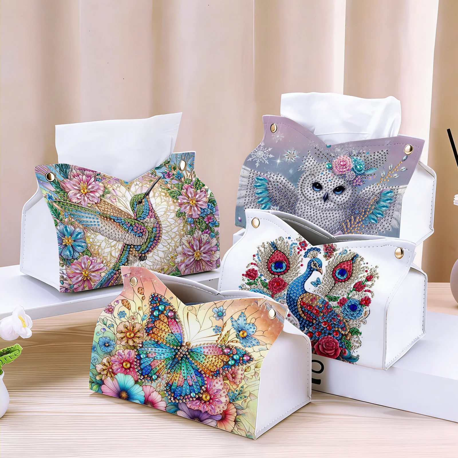 1-Piece Diamond Painting Kit Tissue Box Animal Pattern PU Leather Material Can Be Used as Household Tissue Storage, Holiday Gift