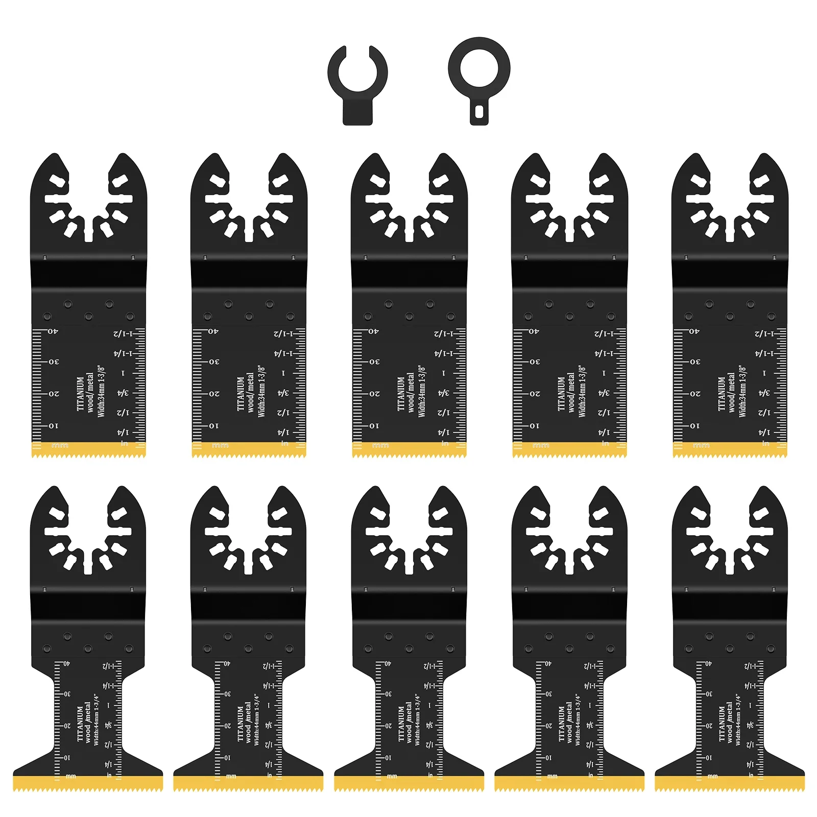 

10Pcs Titanium Plated Oscillating Saw Blade Clear Marking High Hardness Multi Tool Blade Kit With Gasket for Cutting Metal
