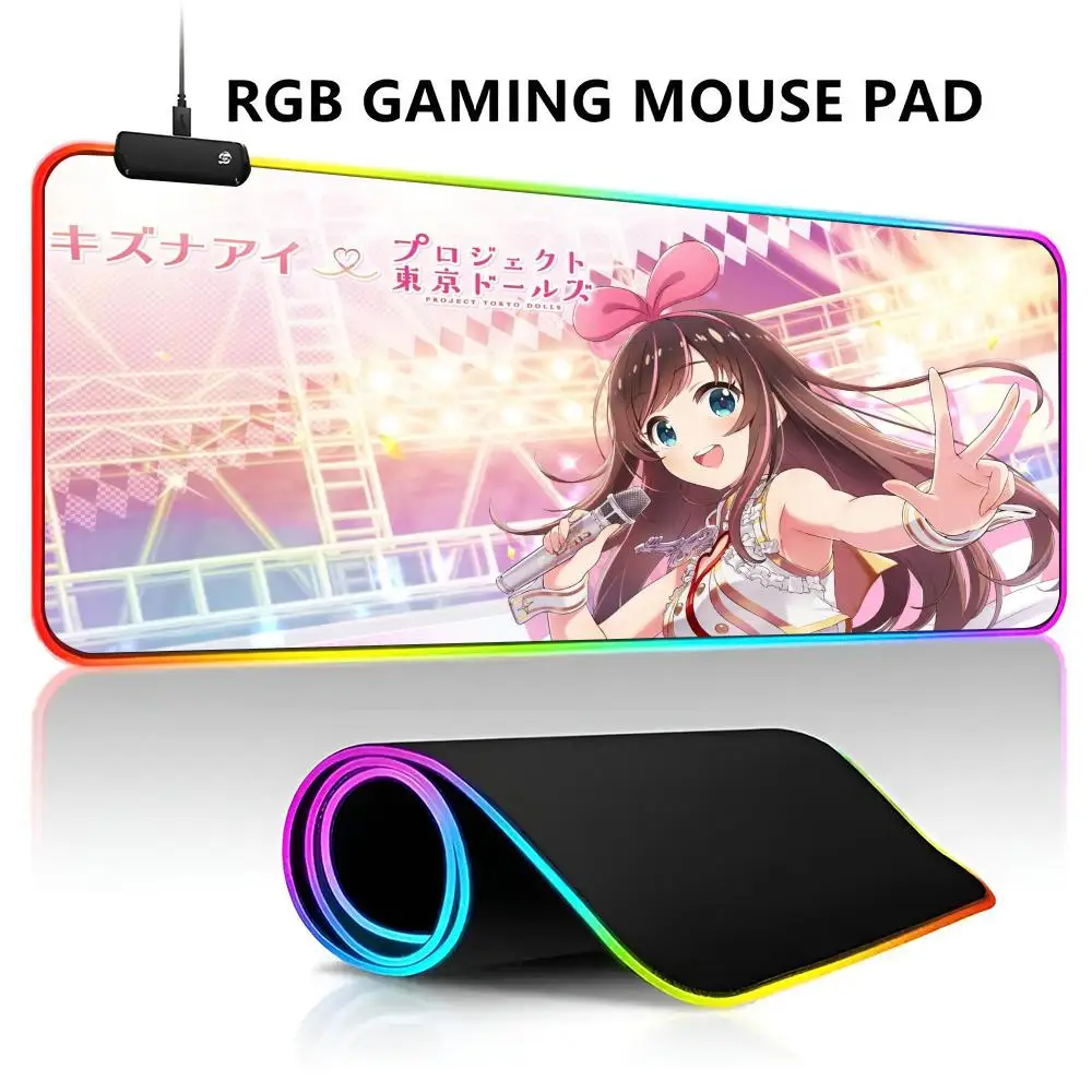 

Коврик для мыши Kizuna AI с RGB LED подсветкой, водонепроницаемый, большой игровой коврик для мыши, коврик для клавиатуры, коврик для ПК, игровой коврик для стола W