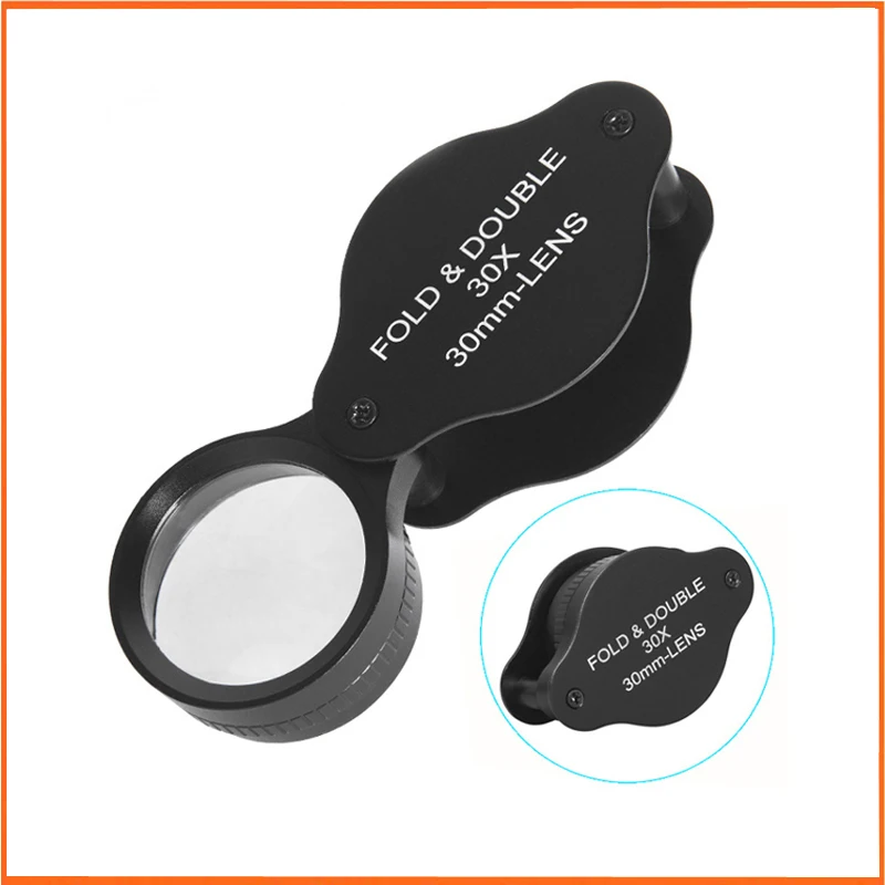 30X 30mm Portable Metal Folding Magnifier Optical Glass Lens Jewelry Antiques Porcelain Collection Identification Loupe