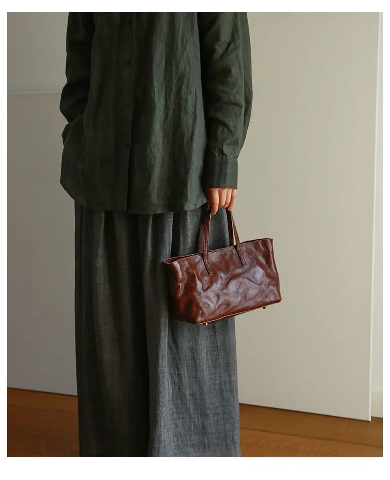 PNDME lässige, handgefertigte Vintage-Handtasche aus Rindsleder, erste Schicht, Damenhandtasche, schlicht, modisch, luxuriös, aus echtem Leder, Damen-Umhängetasche. – Detail 7