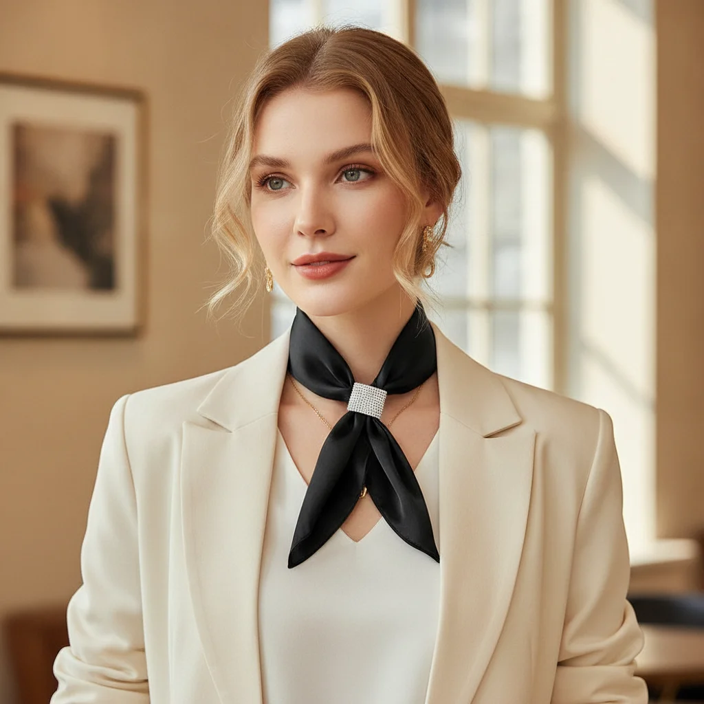 Fashion Satin Wraps Neck Solid Color Diamond False Collar Simple Soft Cross Scarves