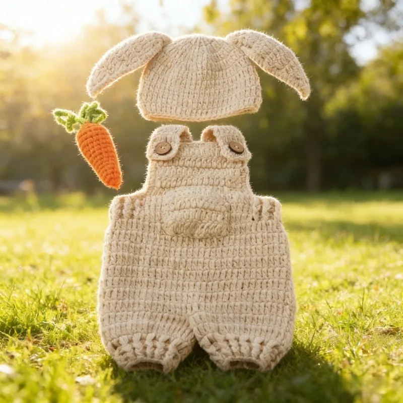 Woolen Strap Pants Carrot Rabbit 3-Piece Newborn Outfit Baby Commemorative Prop Studio Infant Photography Shooting Accessories