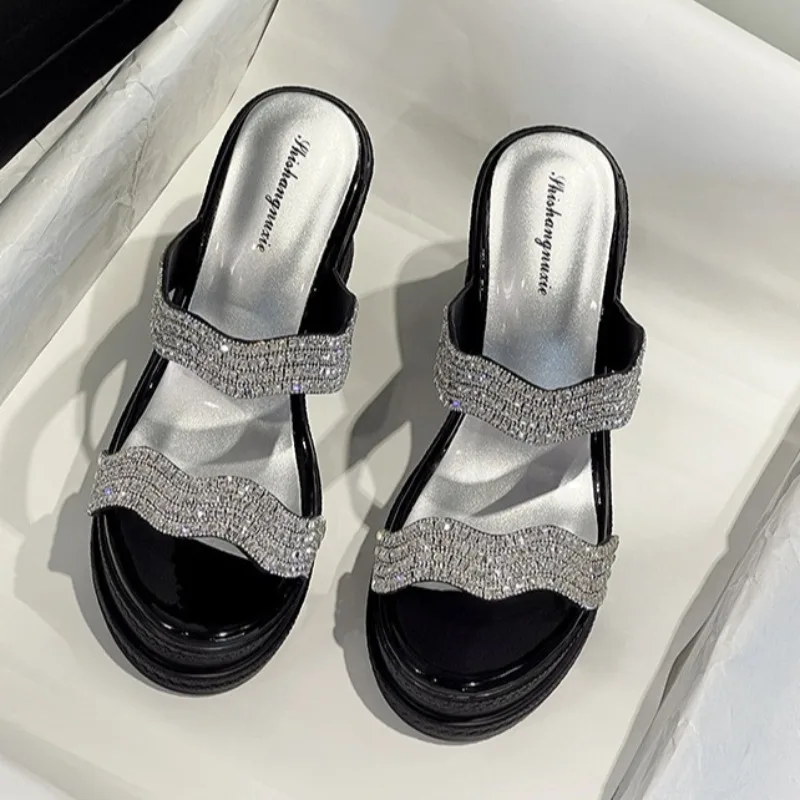 Summer New Women's Shoes Exquisite Rhinestone Wedge Heel Slippers for Woman Comfort Casual Shoes Designer Shoes Sandalias Mujer