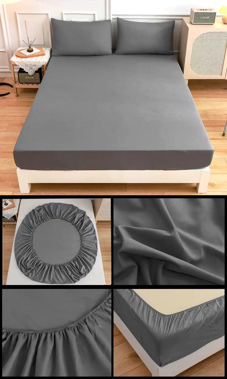 Black Fitted Sheet Home Bed Linen 90x200 Bed Cover with Elastic Band Tampa De Colchão Double Bedsheet (Pillowcase Need Order)