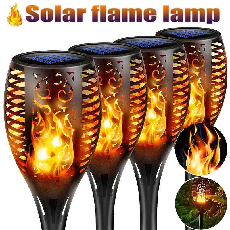 1/2/4PCS Solar Flame Light Outdoor 96/12 LEDs Flickering Torch Waterproof Night Lamp Garden Decoration for Lawn Path Yard Patio
