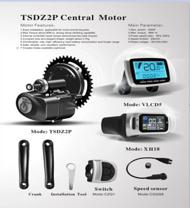 Suzhou Orignal 42T 350w Tsdz2 Mid Motor With Battery Optional