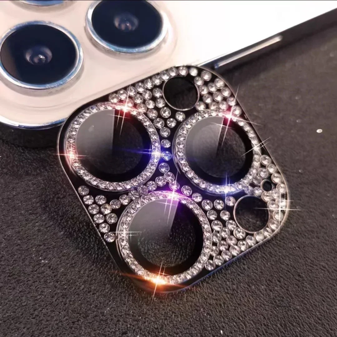 الماس فلاش عدسة الكاميرا حامي آيفون 15 برو ماكس 14 12 11 برو ماكس آيفون 13Mini بريق الطوب عدسة معدنية الزجاج