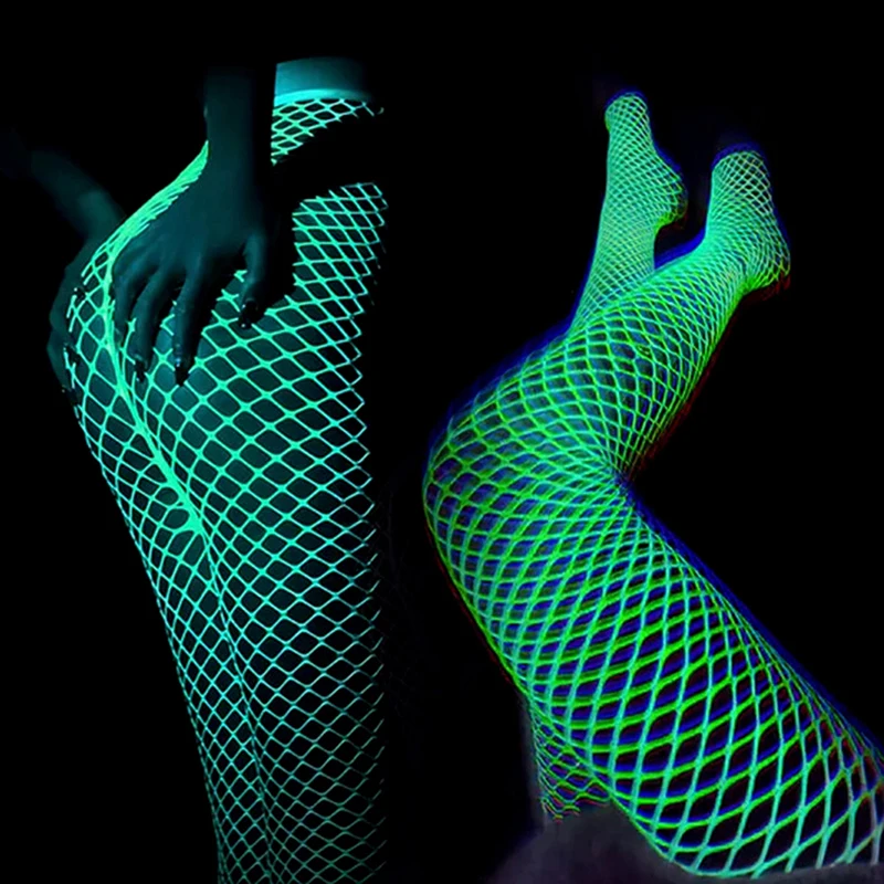 Luminous Glowing Fishnet Socks Glow In The Dark Fishnet Stockings Leggings For Women Luminous Stockings Tights High Waist