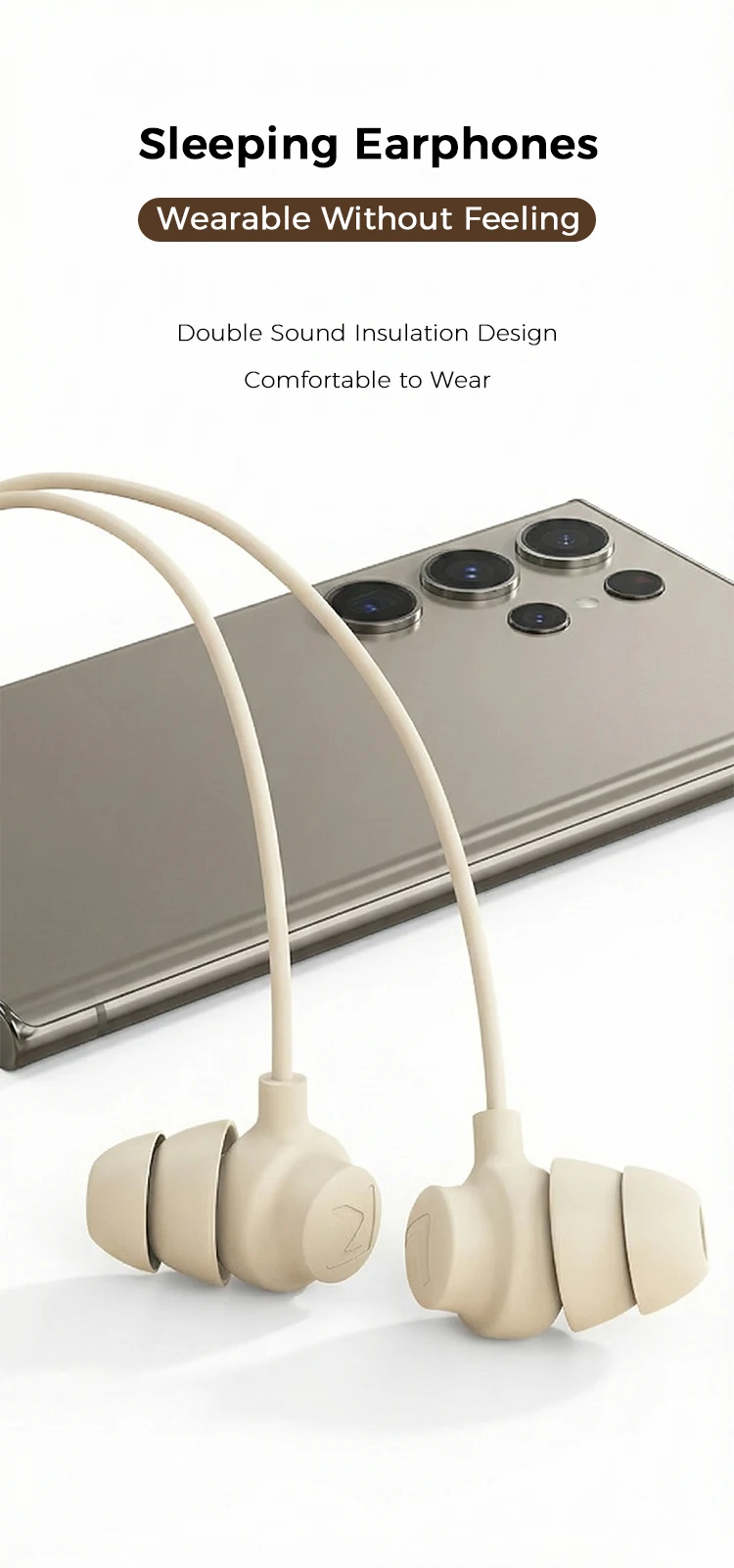 USB Type C Silicone Sleep Wired Earphones In Ear Headphones With Mic In-line Control For iPhone Samsung Noise Reduction Earbuds