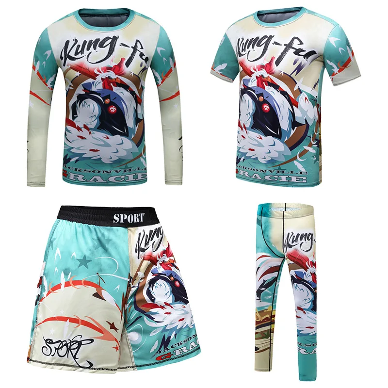 New Kids 4/pcs Sets Rashguard Jiu jitsu mma T-shirt+Pant For Children Muay Thai Shorts Bjj Tight Sportsuit MMA Boxing Fightwear