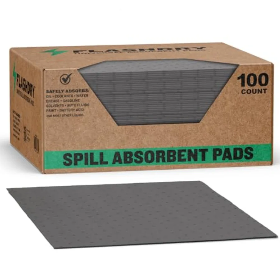 

FLASHDRY Universal Spill Absorbent Pads, 00- Dispenser Box, 7.5" x 3.5", Absorbs Oil, Grease, Coolant and Solvents, for Garages