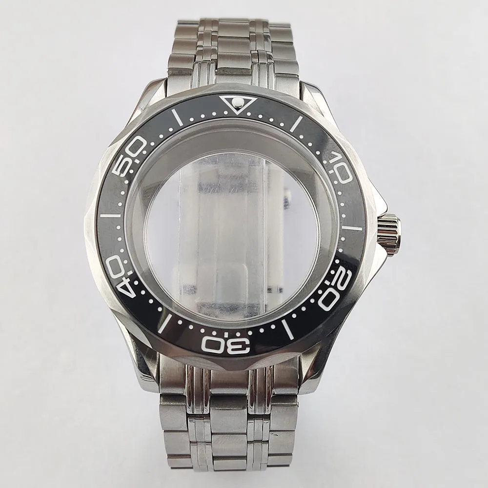 

42mm men's case silver stainless steel NH35 case sapphire glass suitable for NH35 movement watch case strap accessories