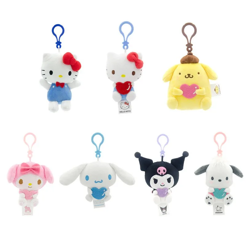 Sanrio Anime Action Figure Keychain Love Heart Pendant Hello Kitty Melody Kuromi Cinnamoroll Pachacco Cartoon Doll Kids Gifts