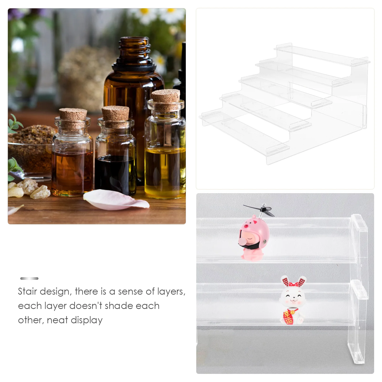 Toy Perfume Transparent Ladder Display Rack Shelves Stand 25X15X9CM Acrylic Stair-type Necklace Holder