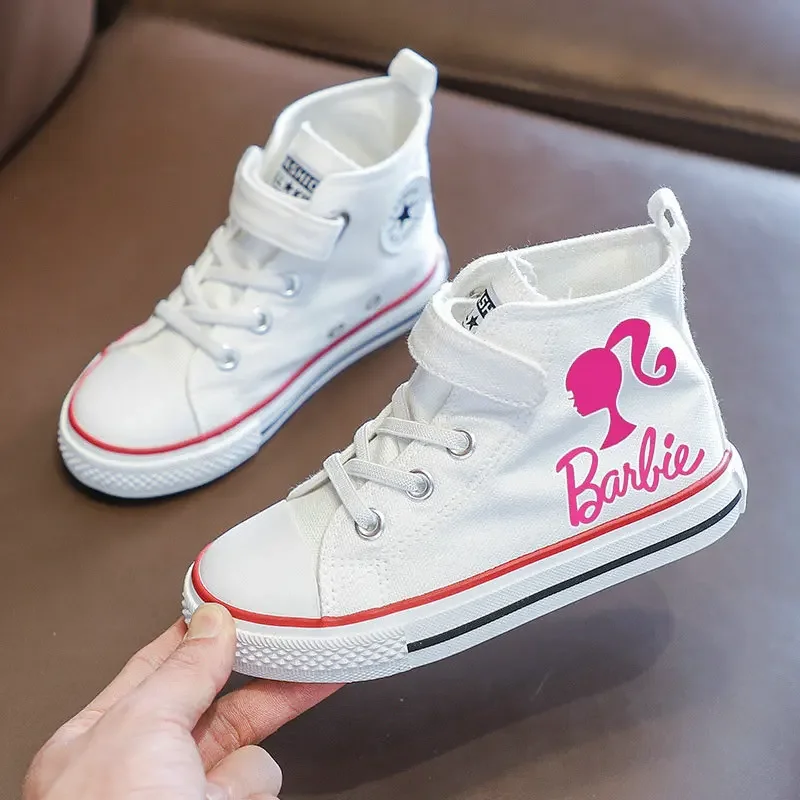 New Girls Barbie Shoes Teen Canvas Tennis Shoes Cartoon Barbie Girls White Canvas Shoes Children Casual Sneakers Size 25-36