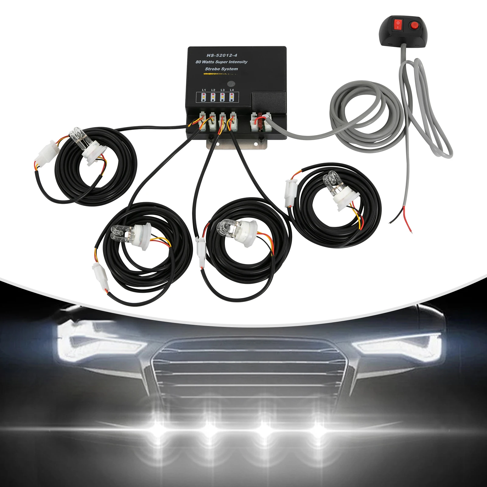 80W 4 HID Strobe Light HID Bulbs Strobe Lights Emergency Flashing LED Traffic Consultant Strobe Light Strip System