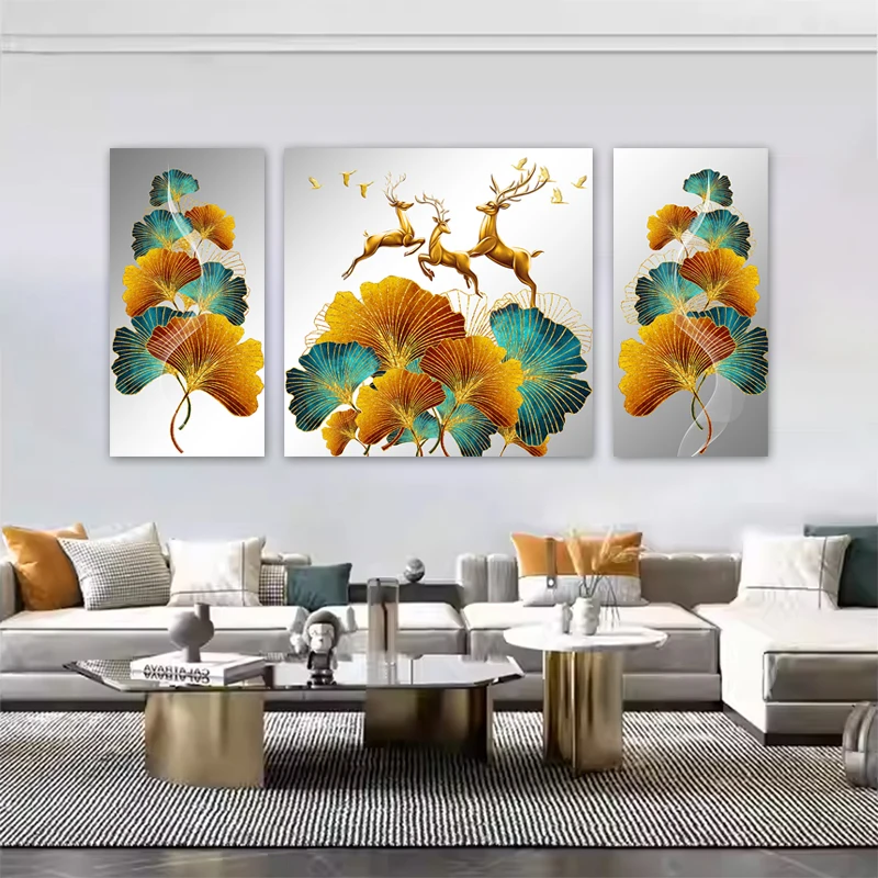 Modern Abstract Ginkgo Posters and Prints Golden Deer Canvas Painting Home Decoration Wall Art Picture For Living Room No Frame