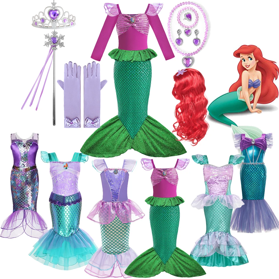 

Girls Little Mermaid Ariel Costume Kids Carnival Birthday Party Princess Dress Children Halloween Mermaid Cosplay Clothes 2-10T