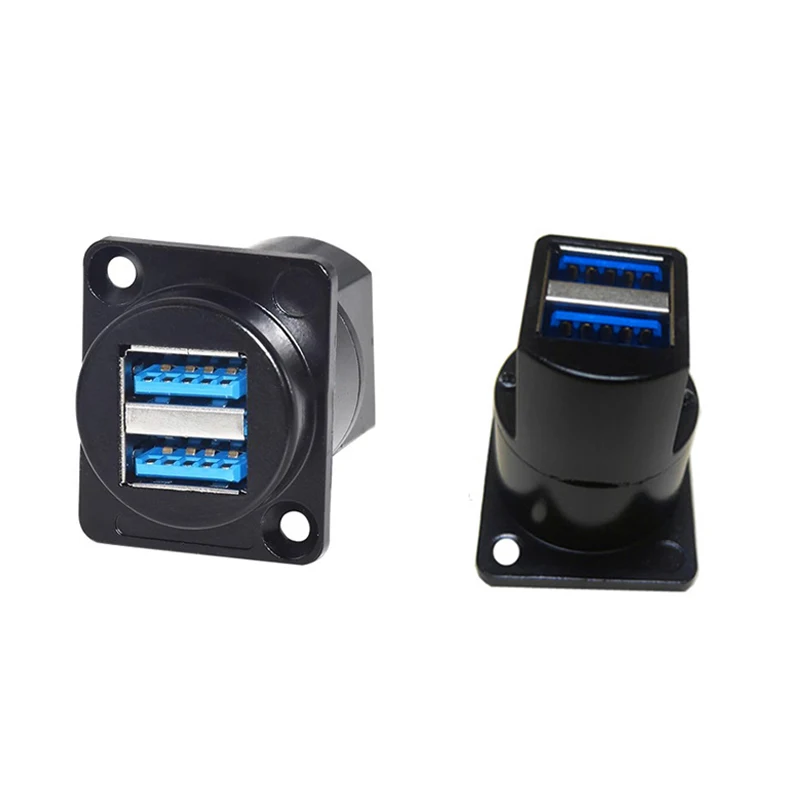 

1PC D Type Metal Double-Row USB Socket Female To Female USB 2.0 3.0 Connector Panel Mounting Black