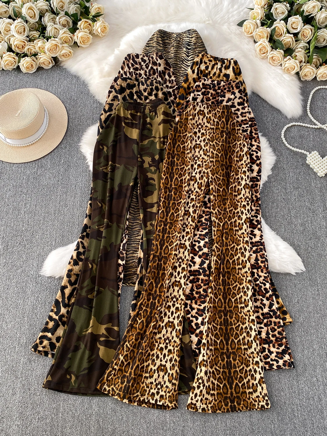 

Женские брюки с леопардовым принтом, высокой талией, облегающие, с эффектом подтяжки ягодиц, длинные, расклешенные, повседневные