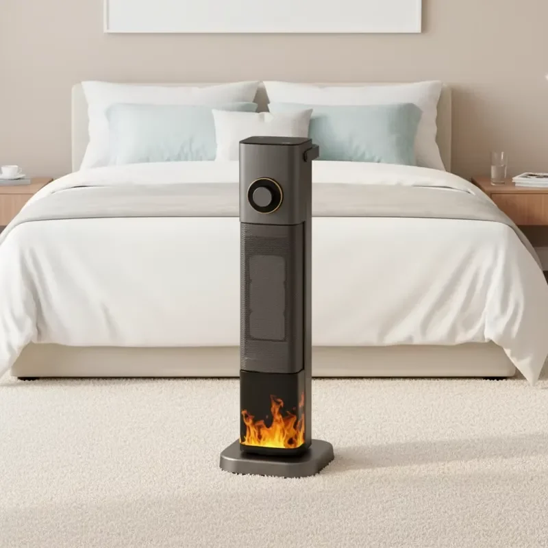 for Electric Swing Tower Heater with Realistic Fireplace Flame Adjustable Thermostat Overheat Protection  Indoor Use