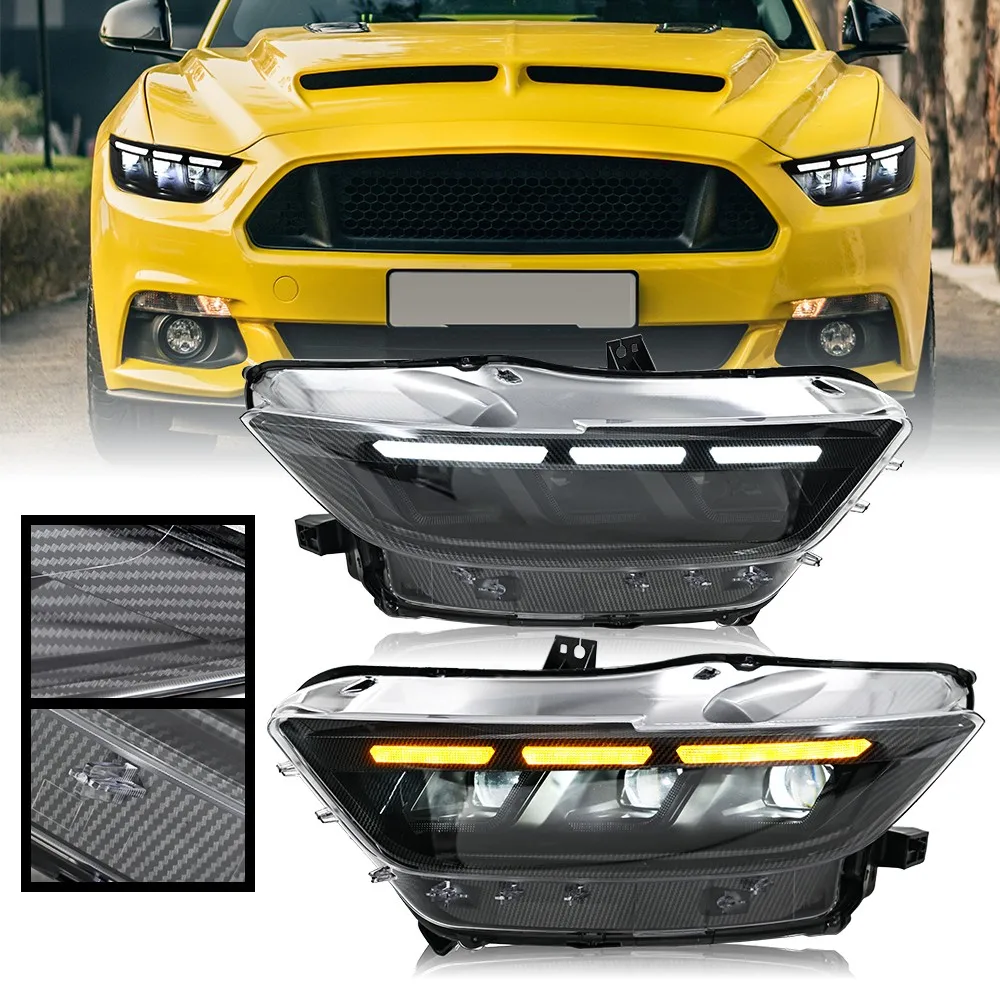 

LED Headlights Assembly For 2015-2017 Ford Mustang w/ Start Animation+Sequential