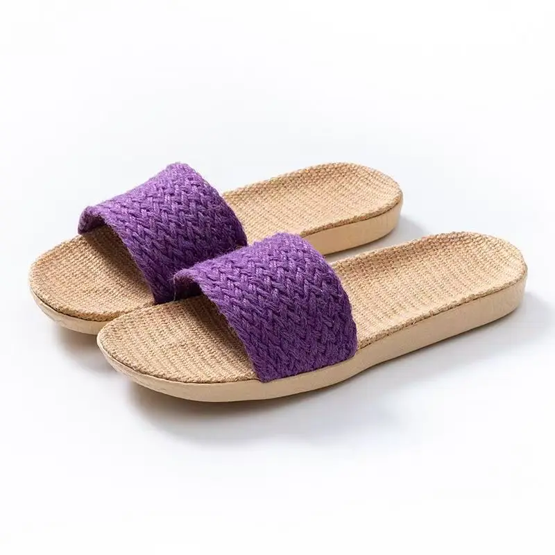 

Women One Strap Linen Slippers Four Seasons New Soft sole Non Slip Sweat Absorbing Lightweight Home Slipper Floor Silent Slipper