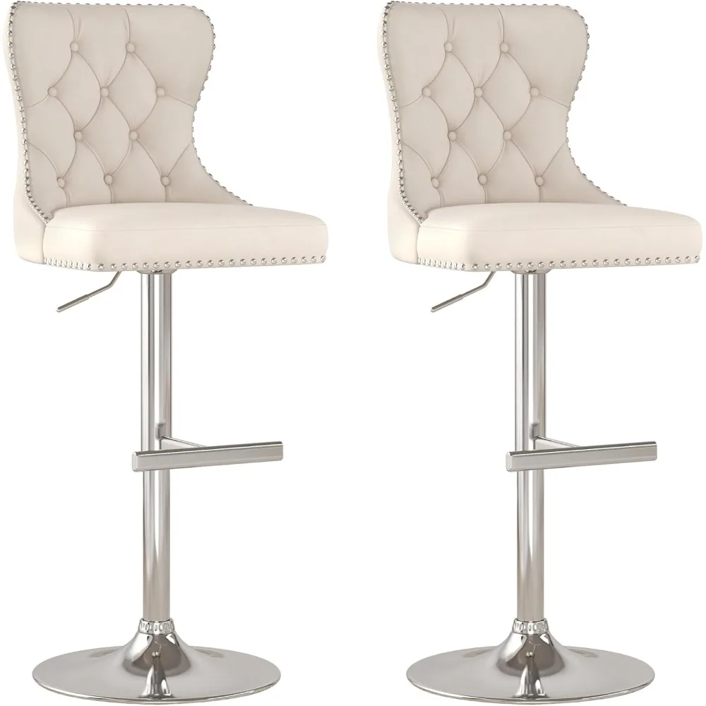 

Bar Stools Set of 2, Adjustable Velvet Counter Height Barstools with High Back & Nailheads Trim, Modern Upholstered Bar Chairs