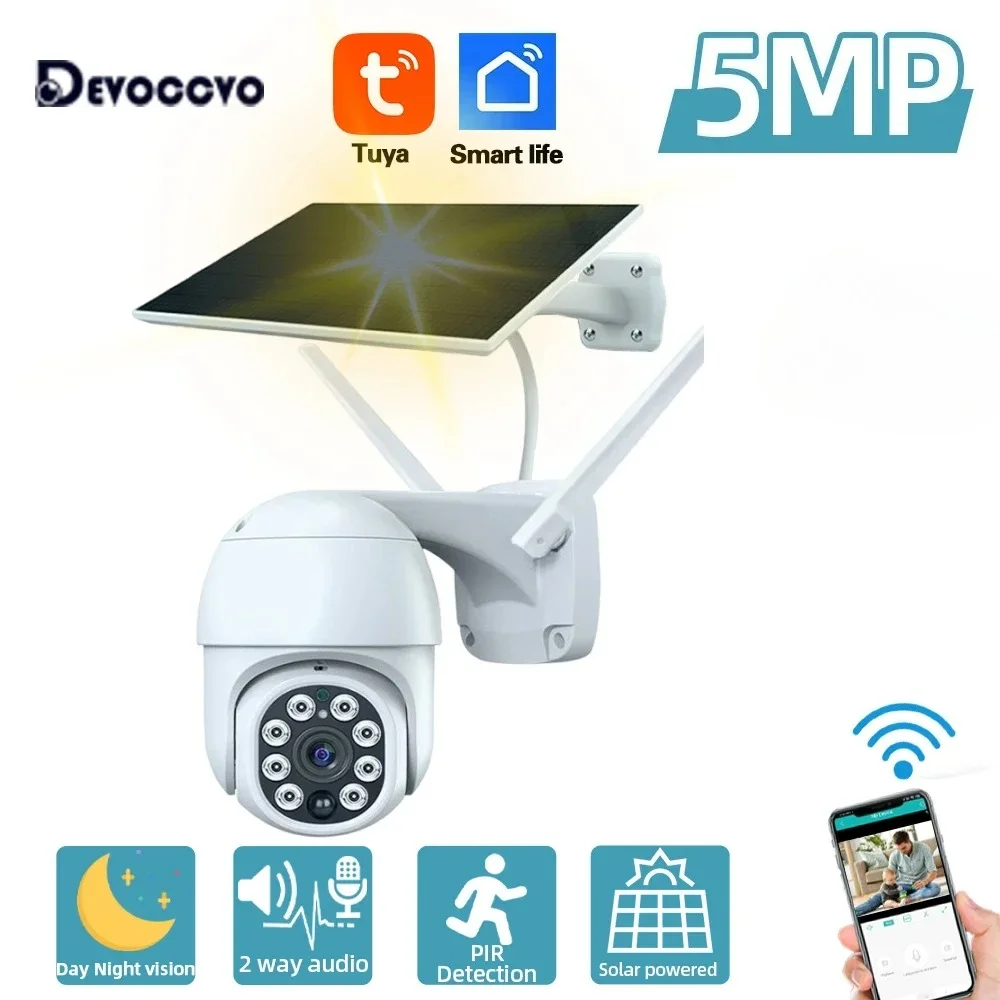 Tuya 5MP Solar Battery Wireless PTZ Security Camera Outdoor PIR Detection Wifi CCTV Surveillance Camera 2 Way Audio Smart Life