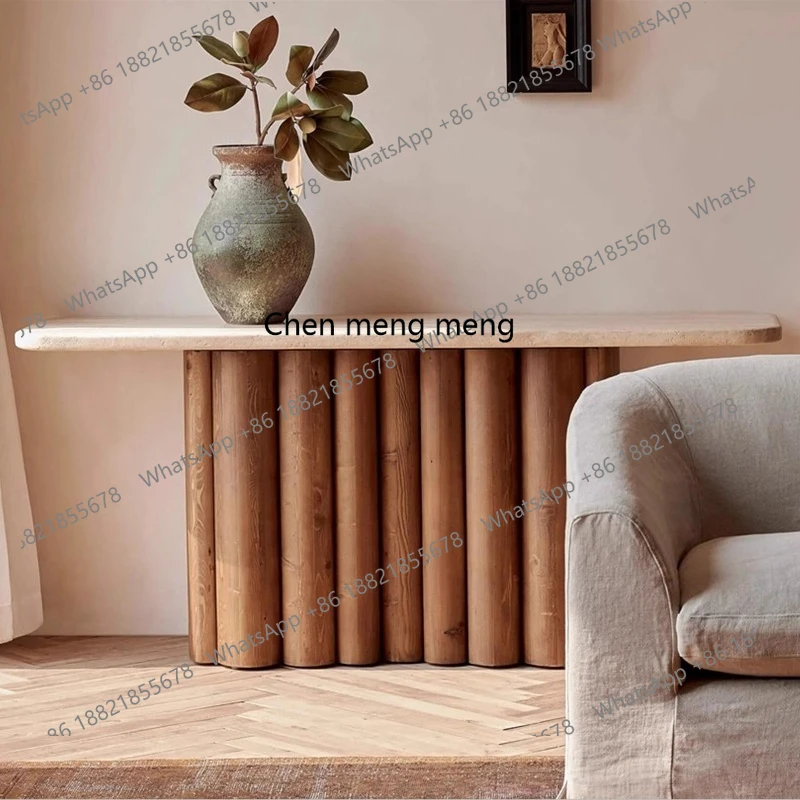 

Light Luxury Entryway Table Wall-Mounted Decorative Strip Case Villa Mansion Living Room Hallway Marble Entryway Table