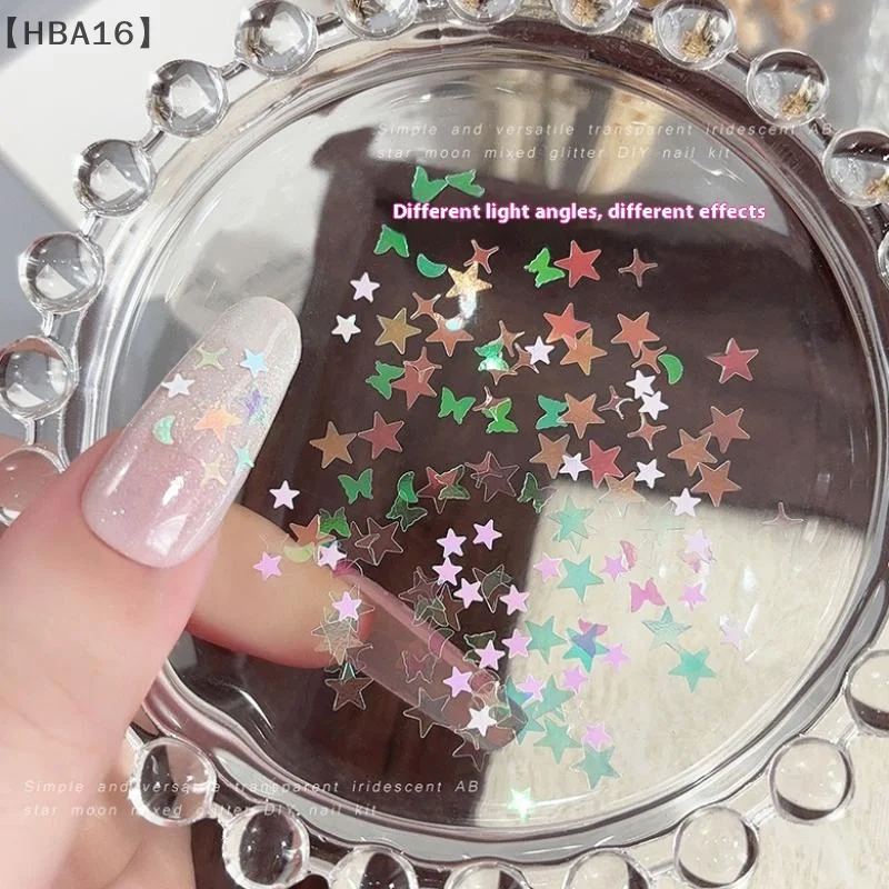 [HBA16] 1 ボックスミニスパークリングスター愛蝶カラフルなネイルグリッタースパークリングネイルチャームネイルデコレーション DIY アクセサリー