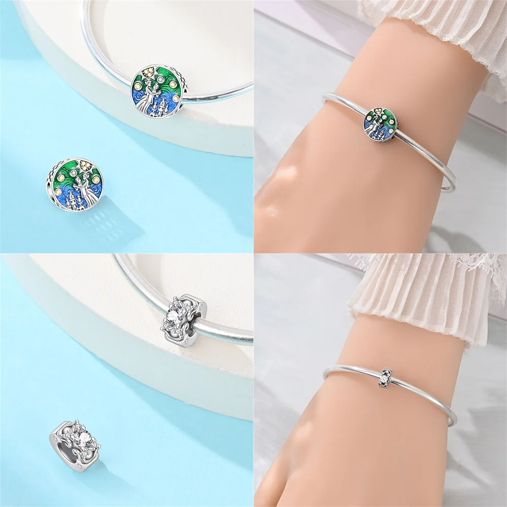 Dijes Plata 925 originales en forma de corazón Cruz estrella deseos cuentas para pulsera de Plata de Ley 925 joyería DIY regalo de mujer