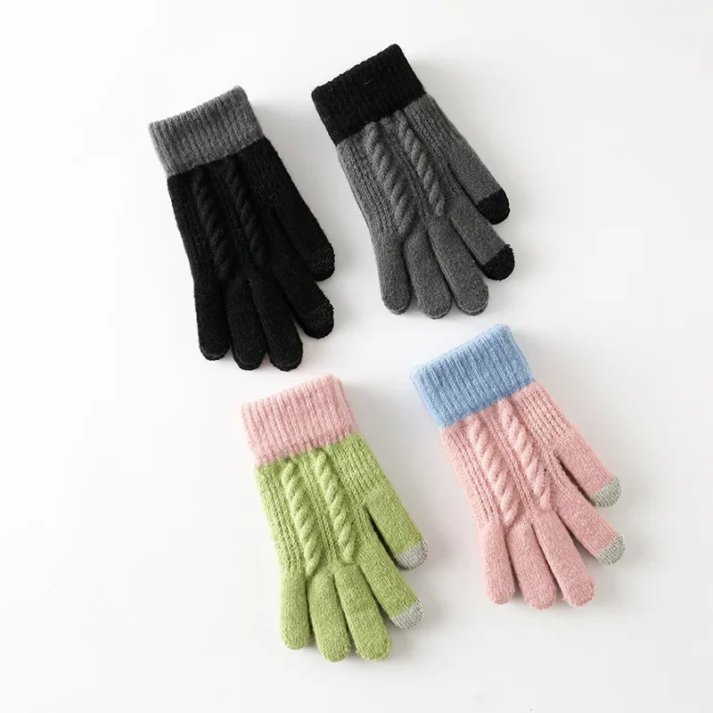 Winter Thermal Gloves Men Women Thick Fleece Lined Full Finger Knitted Cable Touchscreen Cycling Gloves for Outdoor Sports